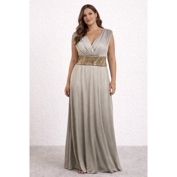 Tadashi Shoji Dresses & Skirts - Tadashi Shoji Gold Sequin Maxi Dress Party Cocktail Wedding Guest Womens Medium